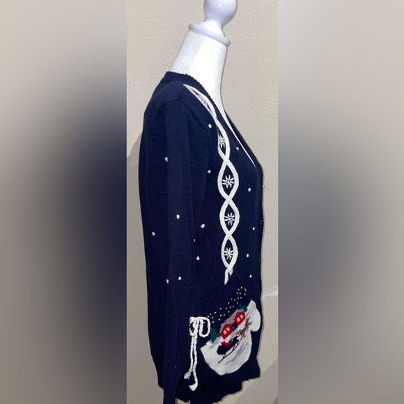 Susan Bristol Vintage 1992 Women’s NWT Size M Navy Christmas Sweater Cardigan - Picture 8 of 15